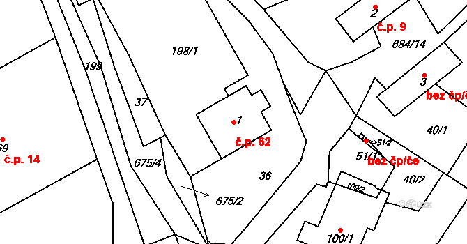 Rovné 62, Bystřice nad Pernštejnem na parcele st. 1 v KÚ Rovné, Katastrální mapa