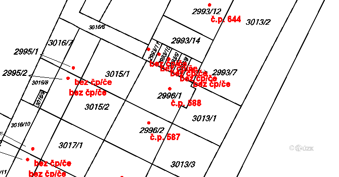 Bystřice nad Pernštejnem 588 na parcele st. 2996/1 v KÚ Bystřice nad Pernštejnem, Katastrální mapa