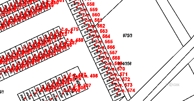 Štětí 566 na parcele st. 974/365 v KÚ Štětí I, Katastrální mapa