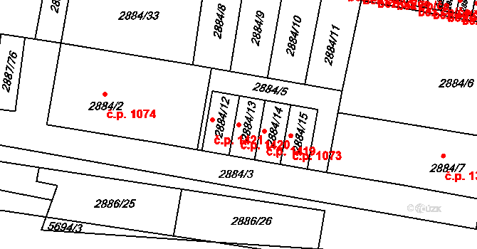 Velké Meziříčí 1420 na parcele st. 2884/13 v KÚ Velké Meziříčí, Katastrální mapa
