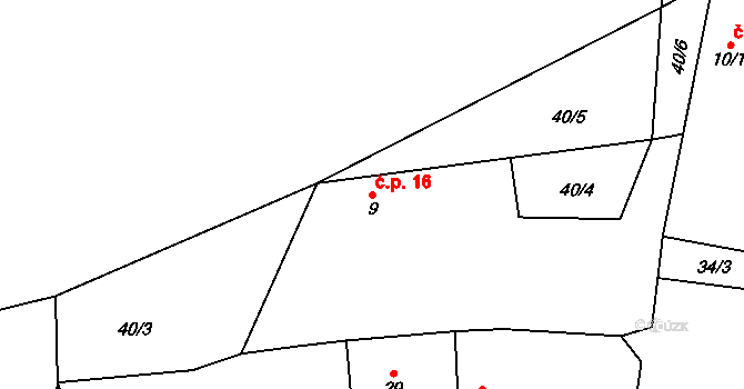 Třebkov 16, Předotice na parcele st. 9 v KÚ Třebkov, Katastrální mapa
