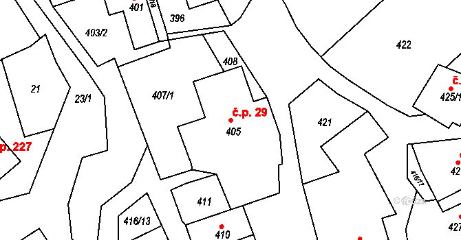 Polnička 29 na parcele st. 405 v KÚ Polnička, Katastrální mapa