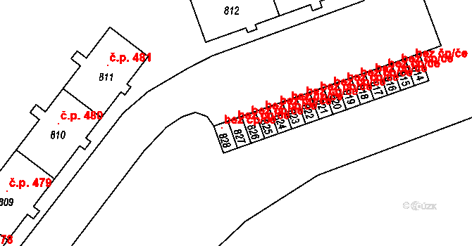 Holýšov 42033250 na parcele st. 827 v KÚ Holýšov, Katastrální mapa