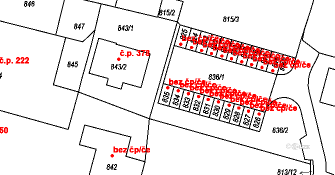 Divišov 42143250 na parcele st. 835 v KÚ Divišov u Benešova, Katastrální mapa