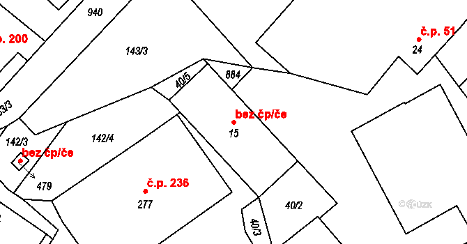 Hořepník 42693250 na parcele st. 15 v KÚ Hořepník, Katastrální mapa