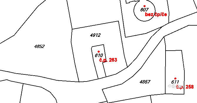 Pustý Mlýn 263, Brumovice na parcele st. 610 v KÚ Brumovice u Opavy, Katastrální mapa