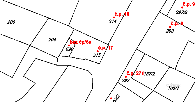 Švábenice 17 na parcele st. 315 v KÚ Švábenice, Katastrální mapa