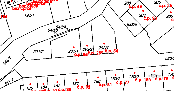 Bystrovany 269 na parcele st. 202/2 v KÚ Bystrovany, Katastrální mapa