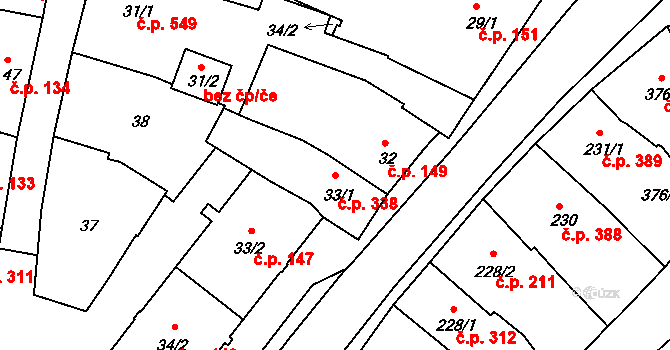 Milevsko 338 na parcele st. 33/1 v KÚ Milevsko, Katastrální mapa