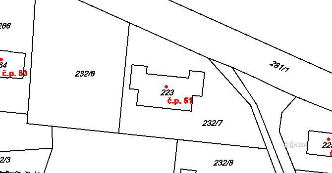 Beroun-Zdejcina 51, Beroun na parcele st. 223 v KÚ Zdejcina, Katastrální mapa