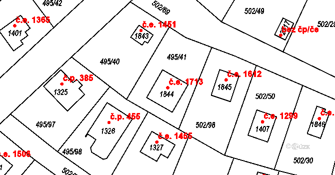 Hradištko 1713 na parcele st. 1844 v KÚ Hradištko pod Medníkem, Katastrální mapa