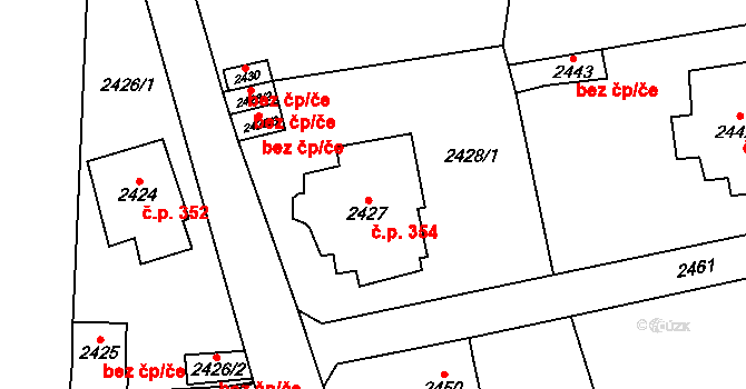 Černošice 354 na parcele st. 2427 v KÚ Černošice, Katastrální mapa
