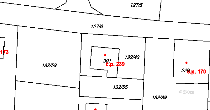 Chotoviny 239 na parcele st. 301 v KÚ Chotoviny, Katastrální mapa