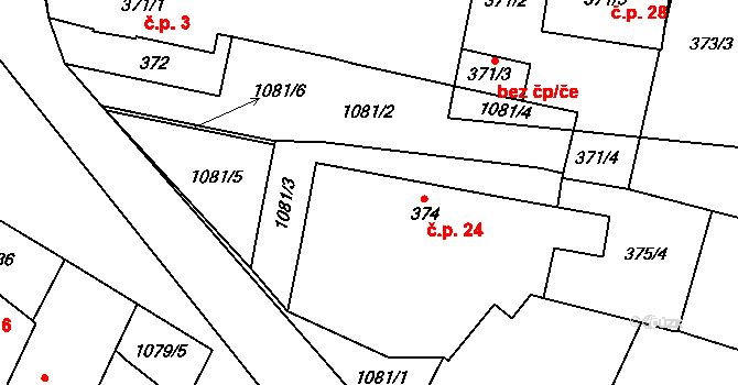 Mašovice 24, Meclov na parcele st. 374 v KÚ Mašovice u Meclova, Katastrální mapa