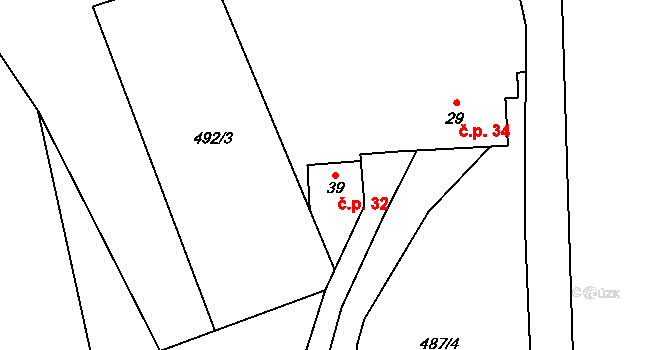 Ostrovec 32, Ostrovec-Lhotka na parcele st. 39 v KÚ Ostrovec u Terešova, Katastrální mapa