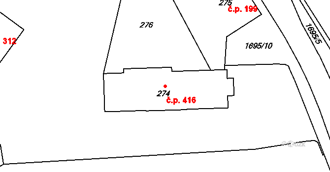 Hronov 416 na parcele st. 274 v KÚ Hronov, Katastrální mapa
