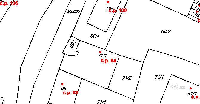 Slepotice 64 na parcele st. 71/1 v KÚ Slepotice, Katastrální mapa