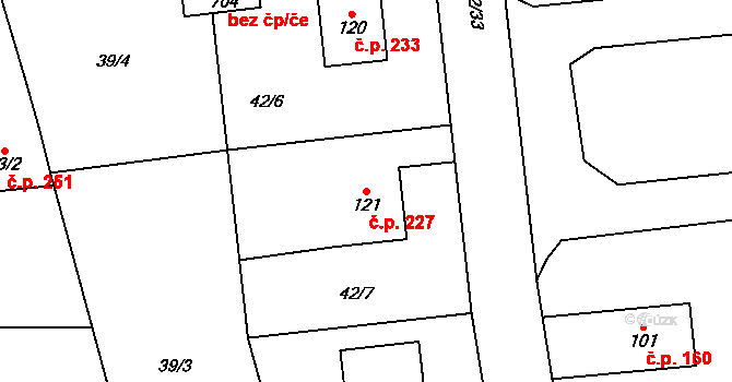 Ohrazenice 227, Pardubice na parcele st. 121 v KÚ Ohrazenice, Katastrální mapa