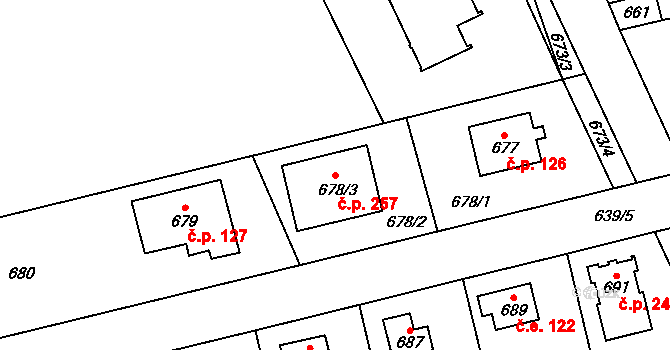 Točná 257, Praha na parcele st. 678/3 v KÚ Točná, Katastrální mapa