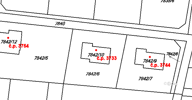 Frýdek 3733, Frýdek-Místek na parcele st. 7842/10 v KÚ Panské Nové Dvory, Katastrální mapa