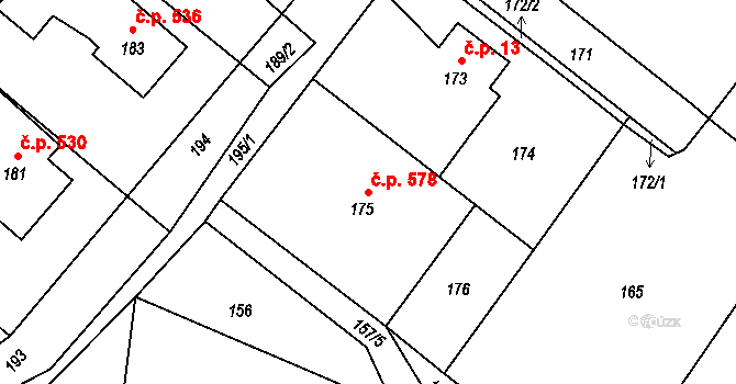 Loštice 578 na parcele st. 175 v KÚ Loštice, Katastrální mapa