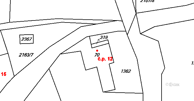 Suchdol 12, Bujanov na parcele st. 70 v KÚ Suchdol u Bujanova, Katastrální mapa