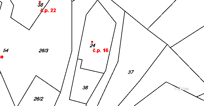Petrovice u Uhelné Příbramě 16, Uhelná Příbram na parcele st. 24 v KÚ Petrovice u Uhelné Příbramě, Katastrální mapa