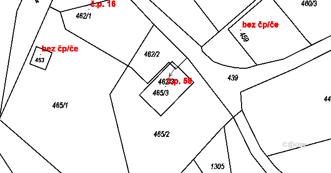 Chlum 58, Zlín na parcele st. 465/3 v KÚ Lhotka u Zlína, Katastrální mapa
