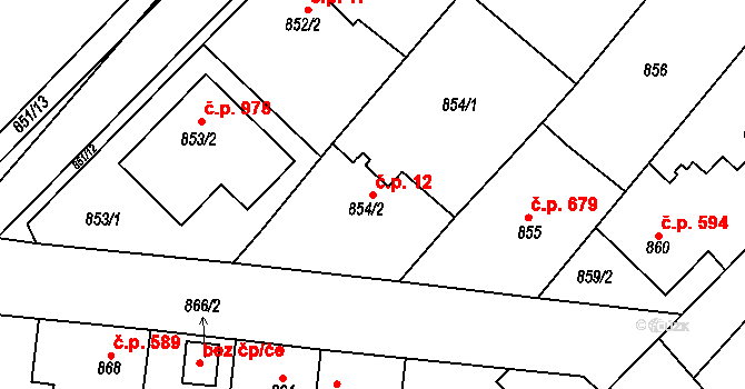 Týniště nad Orlicí 12 na parcele st. 854/2 v KÚ Týniště nad Orlicí, Katastrální mapa