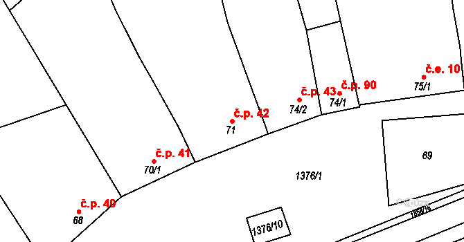 Jestřabice 42, Koryčany na parcele st. 71 v KÚ Jestřabice, Katastrální mapa