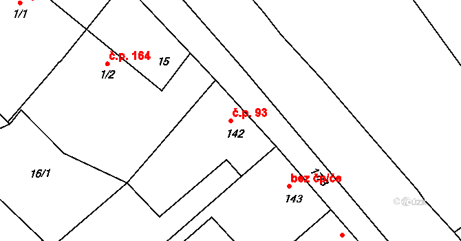 Trávník 93, Kroměříž na parcele st. 142 v KÚ Trávník, Katastrální mapa