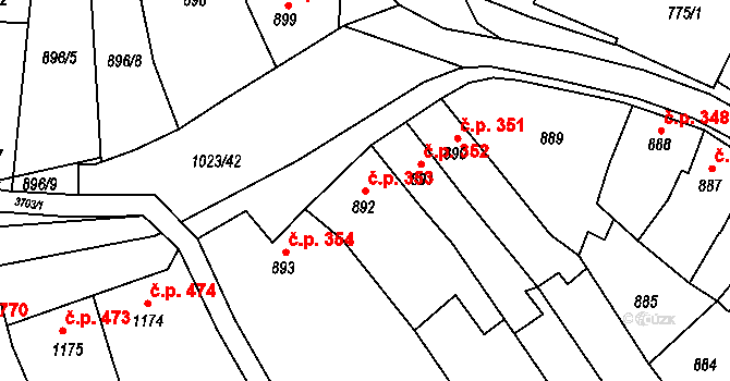 Holešov 353 na parcele st. 892 v KÚ Holešov, Katastrální mapa