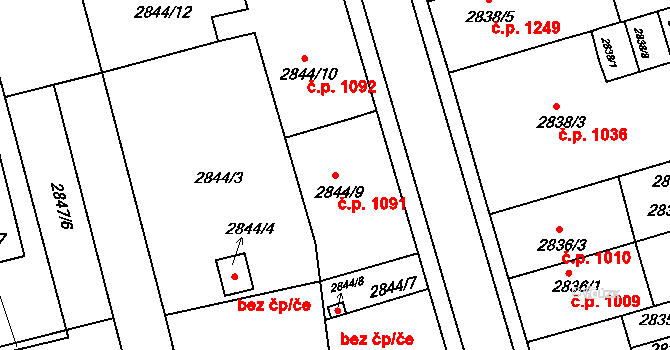 Holešov 1091 na parcele st. 2844/9 v KÚ Holešov, Katastrální mapa