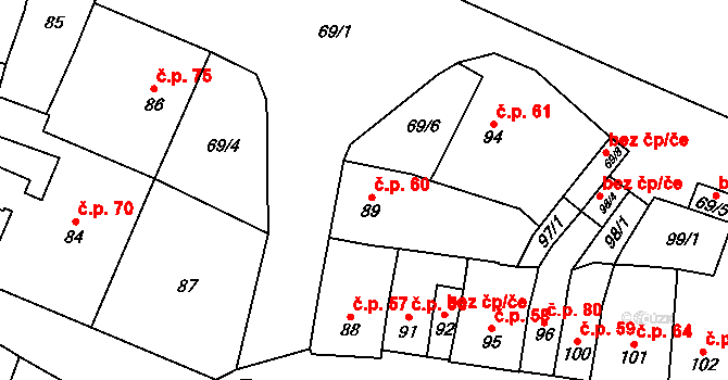 Bílovice 60, Bílovice-Lutotín na parcele st. 89 v KÚ Bílovice, Katastrální mapa