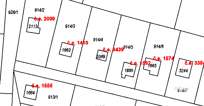 Litice 3439, Plzeň na parcele st. 3369 v KÚ Valcha, Katastrální mapa