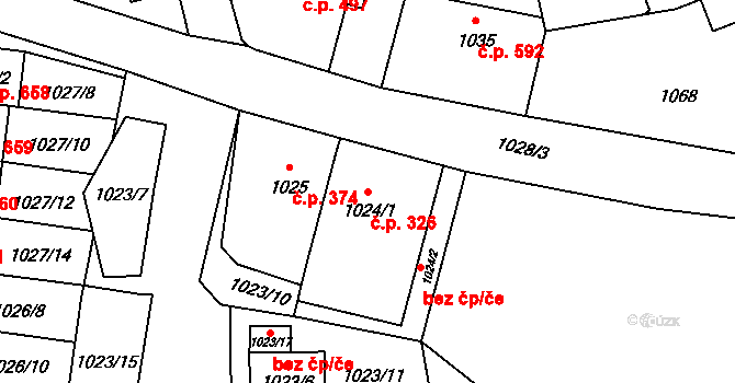 Konice 326 na parcele st. 1024/1 v KÚ Konice, Katastrální mapa