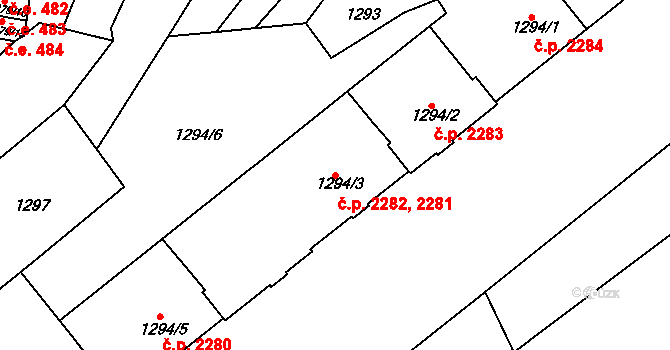 Znojmo 2281,2282 na parcele st. 1294/3 v KÚ Znojmo-město, Katastrální mapa