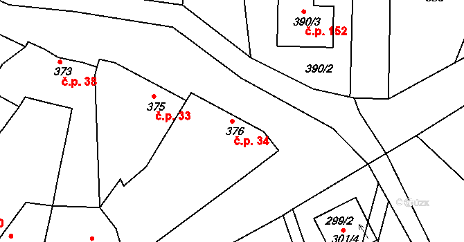 Křtomil 34 na parcele st. 376 v KÚ Křtomil, Katastrální mapa
