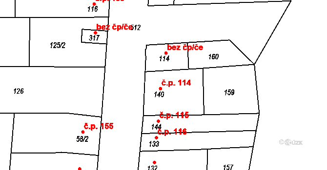 Přerov III-Lověšice 114, Přerov na parcele st. 140 v KÚ Lověšice u Přerova, Katastrální mapa