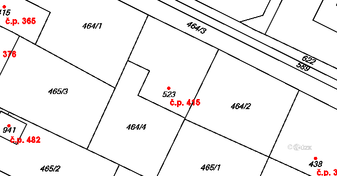 Přerov II-Předmostí 415, Přerov na parcele st. 523 v KÚ Předmostí, Katastrální mapa