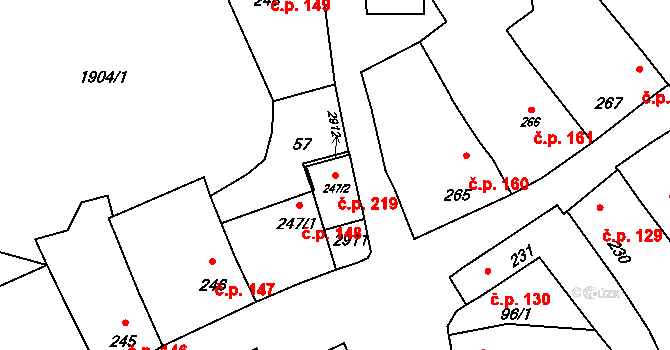 Hranice IV-Drahotuše 219, Hranice na parcele st. 247/2 v KÚ Drahotuše, Katastrální mapa