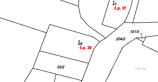 Bojmany 29, Žehušice na parcele st. 59 v KÚ Bojmany, Katastrální mapa