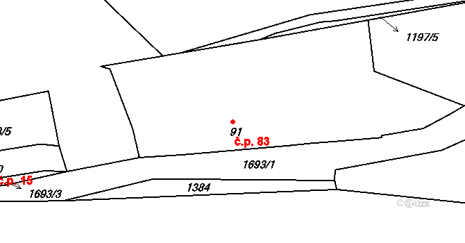 Lišice 83, Dolní Lukavice na parcele st. 91 v KÚ Lišice u Dolní Lukavice, Katastrální mapa