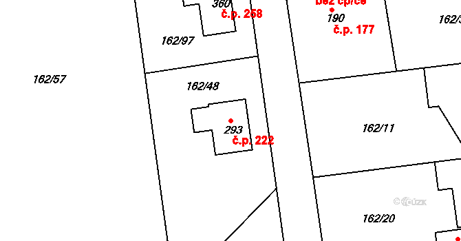 Všechlapy 222 na parcele st. 293 v KÚ Všechlapy u Nymburka, Katastrální mapa