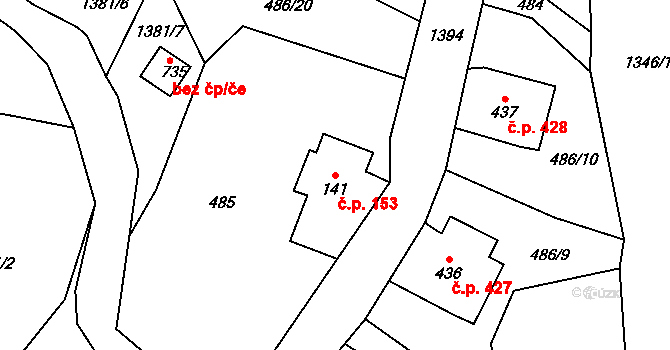 Janov nad Nisou 153 na parcele st. 141 v KÚ Janov nad Nisou, Katastrální mapa