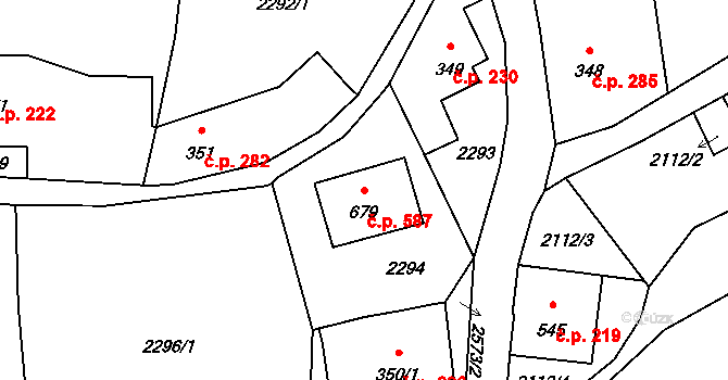 Lučany nad Nisou 587 na parcele st. 679 v KÚ Lučany nad Nisou, Katastrální mapa
