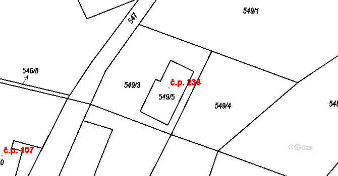 Velíková 238, Zlín na parcele st. 549/5 v KÚ Velíková, Katastrální mapa