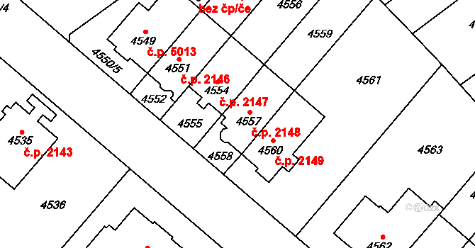 Jihlava 2148 na parcele st. 4557 v KÚ Jihlava, Katastrální mapa