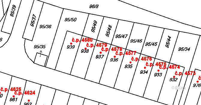 Jihlava 4578 na parcele st. 937 v KÚ Bedřichov u Jihlavy, Katastrální mapa