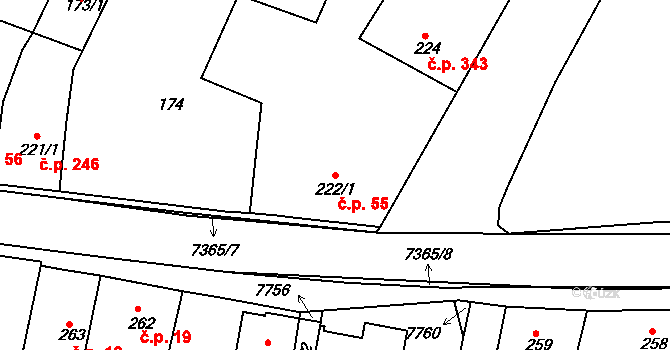 Telč-Štěpnice 55, Telč na parcele st. 222/1 v KÚ Telč, Katastrální mapa